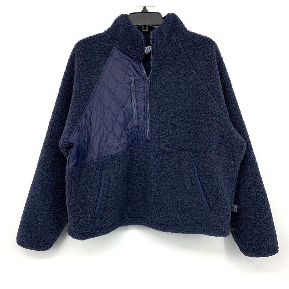 JoyLab Pullover Navy Blue 1/2 Zip Sweater Sherpa Mixed Media - Picture 2 of 11